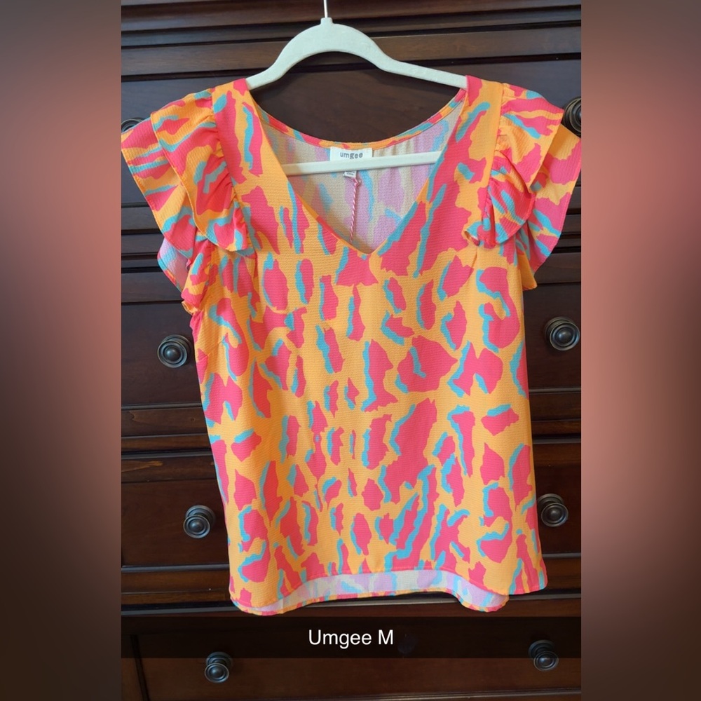 Umgee Women's Colorful Ruffle Sleeve Top